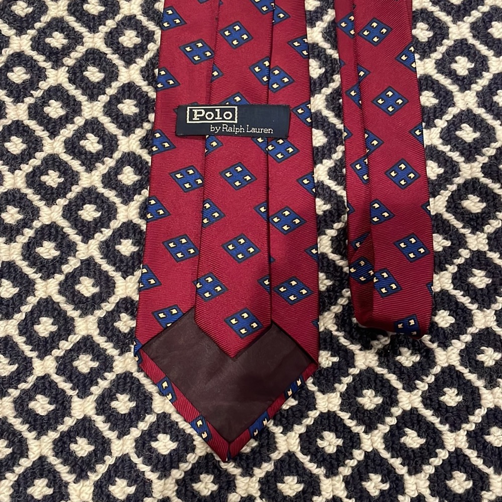 Vintage Polo Ralph Lauren Mens Silk Tie Red & Blue - Picture 2 of 3